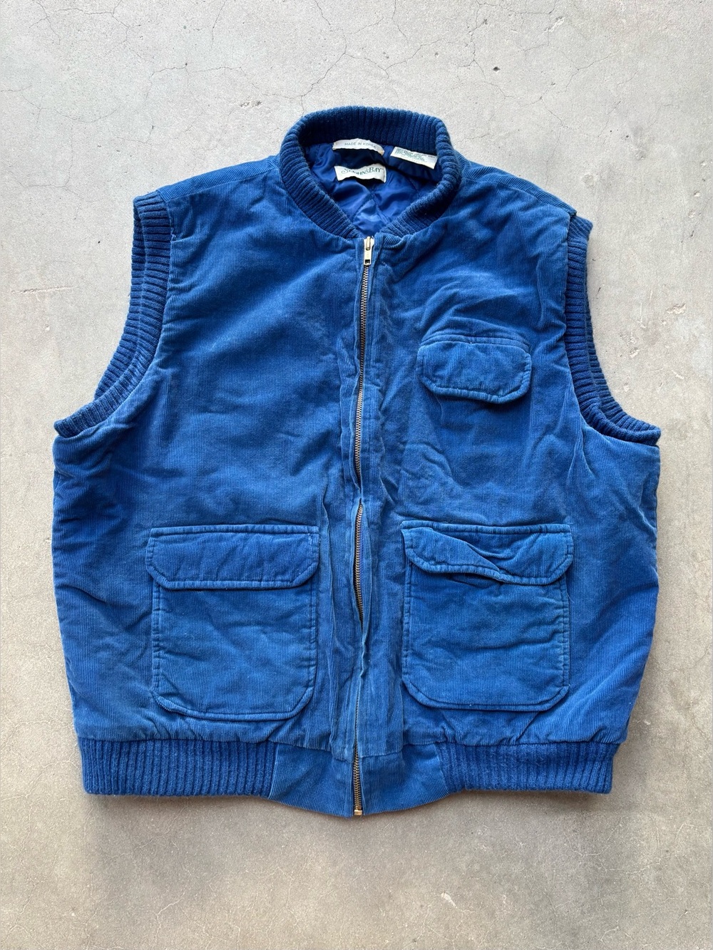 Vintage 80s St John’s Bay Blue Corduroy Puffer Vest XL 100% Cotton Utility